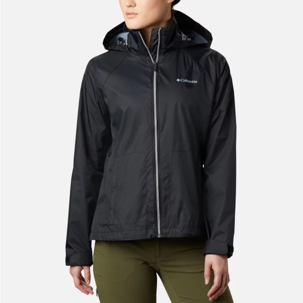 Black Columbia rain jacket.